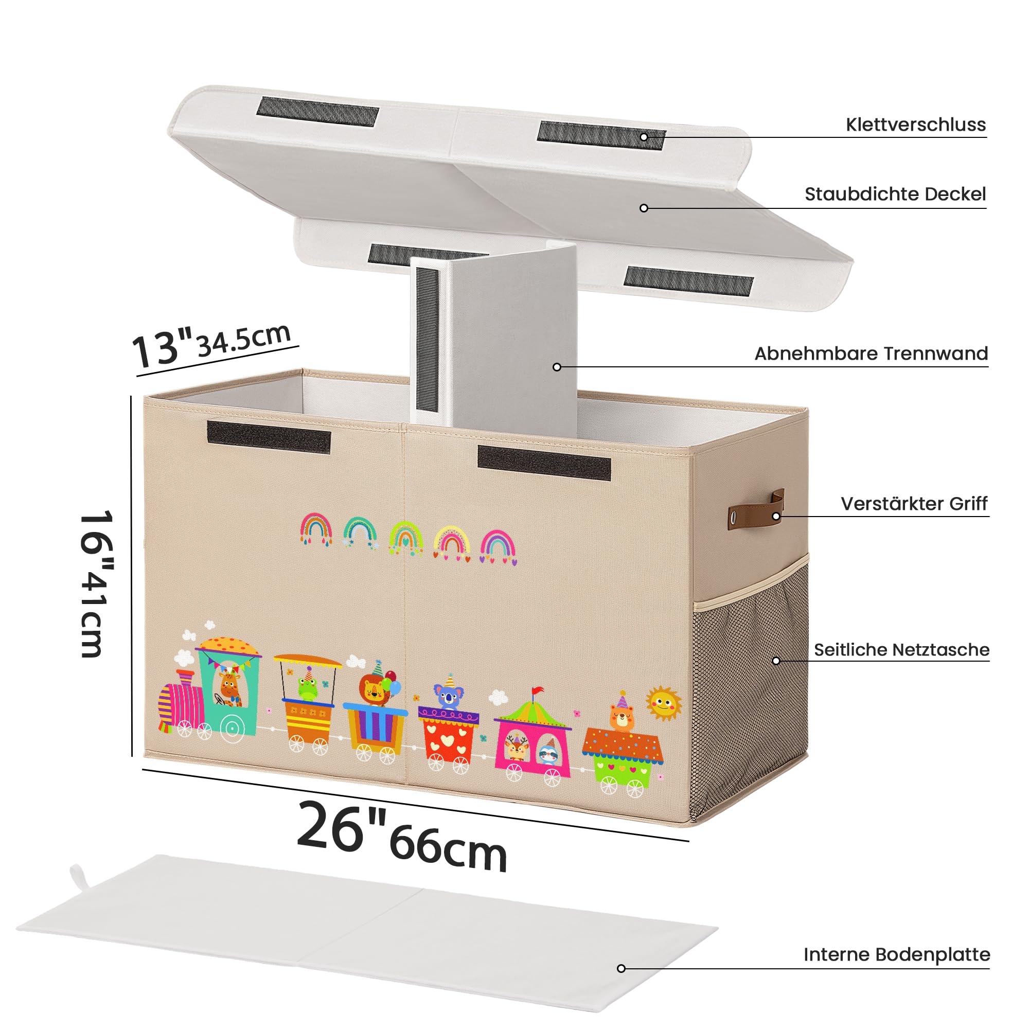 ADEHMDA 80L toy storage box mesh pockets help organize small items.