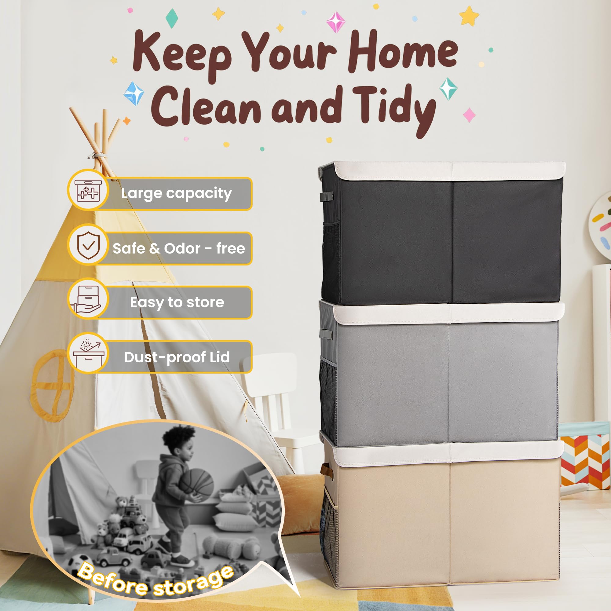 ADEHMDA 80L storage box soft reinforced handles for easy carrying.