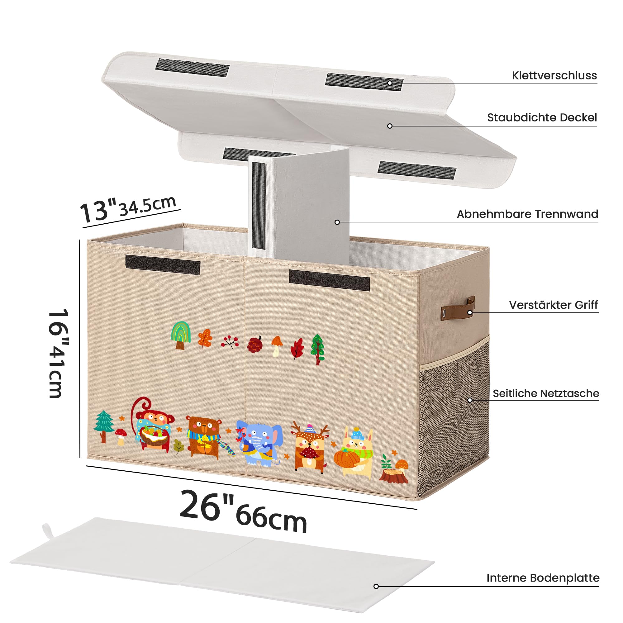 Detachable divider for organized storage of blocks, dolls, and accessories.