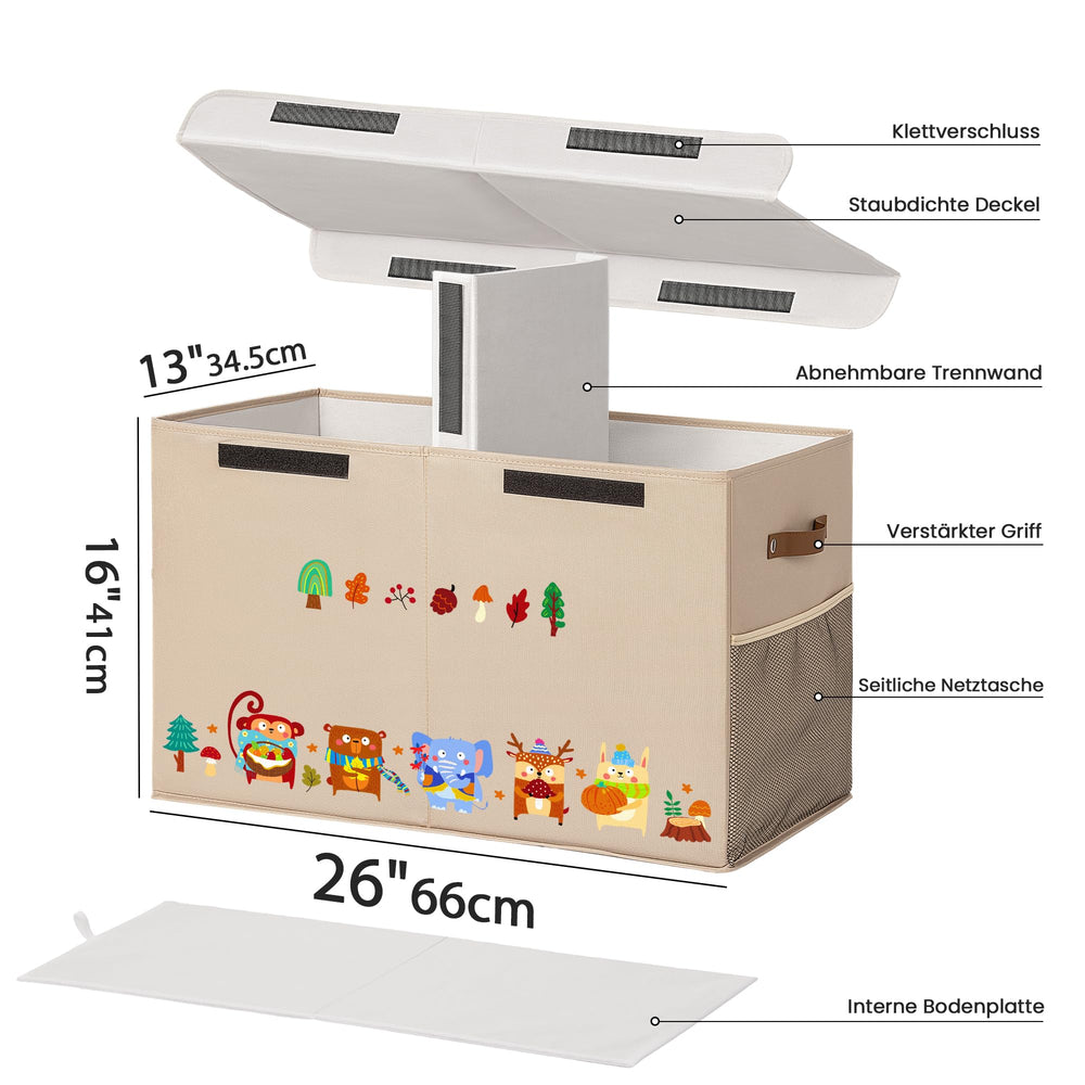 Detachable divider for organized storage of blocks, dolls, and accessories.