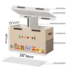 Detachable divider for organized storage of blocks, dolls, and accessories.
