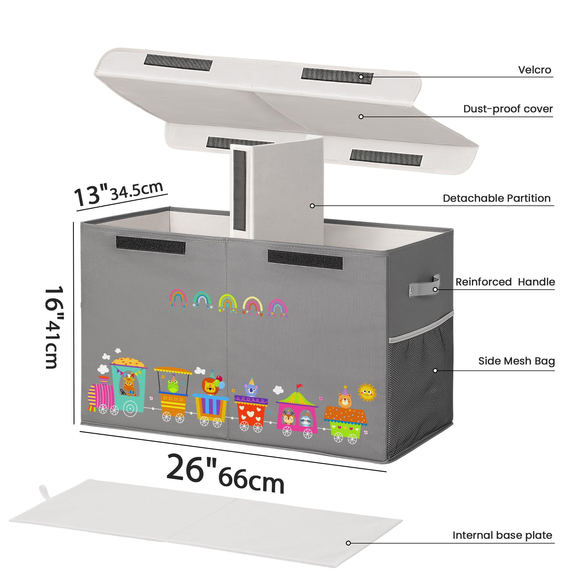 ADEHMDA toy storage box features side mesh pockets for small-item organization.