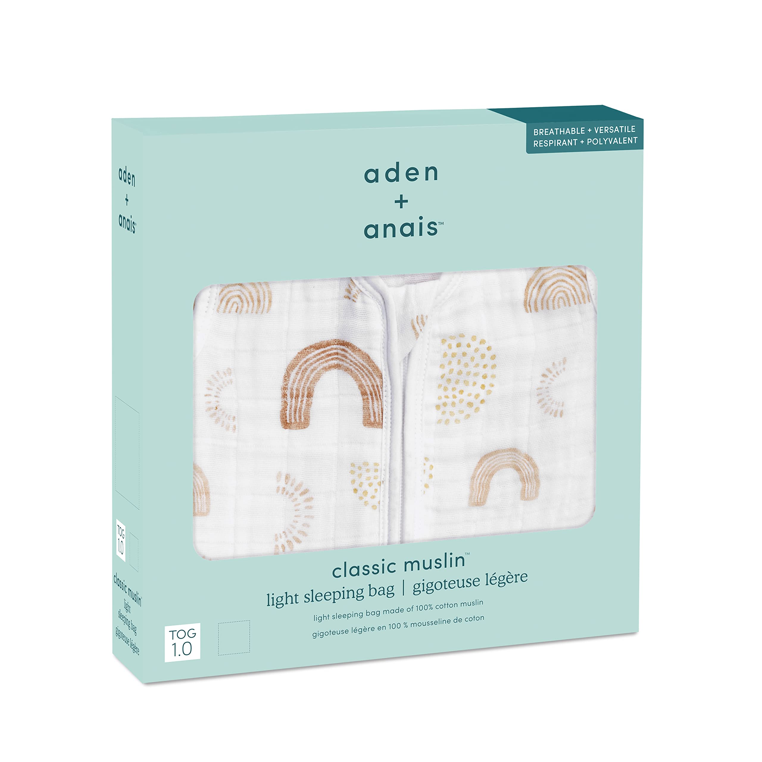 aden + anais baby sleeping bag with bottom zip, easy diaper changes.