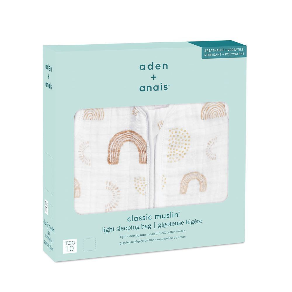 aden + anais baby sleeping bag with bottom zip, easy diaper changes.