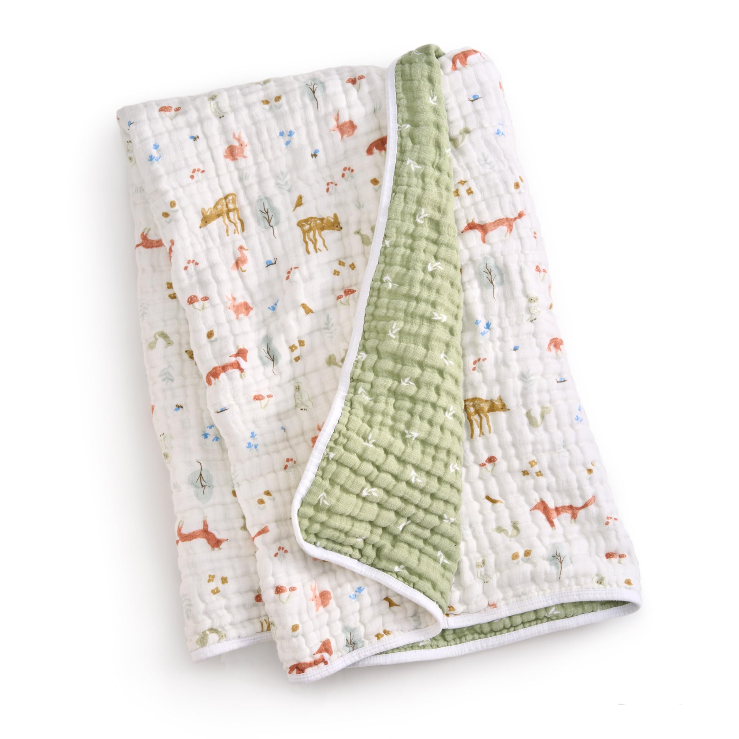 aden-anais Dream Blanket in crib with Sage Woodland design for a cozy nursery