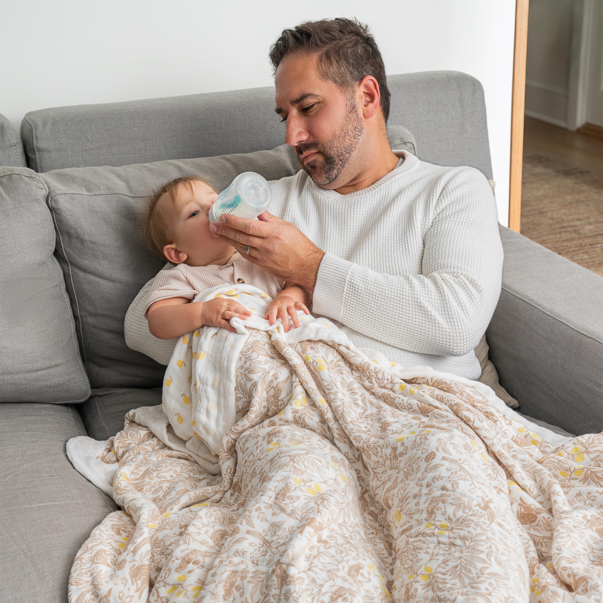 Aden + Anais Dream Blanket laid flat to highlight oversized 60x70 dimensions