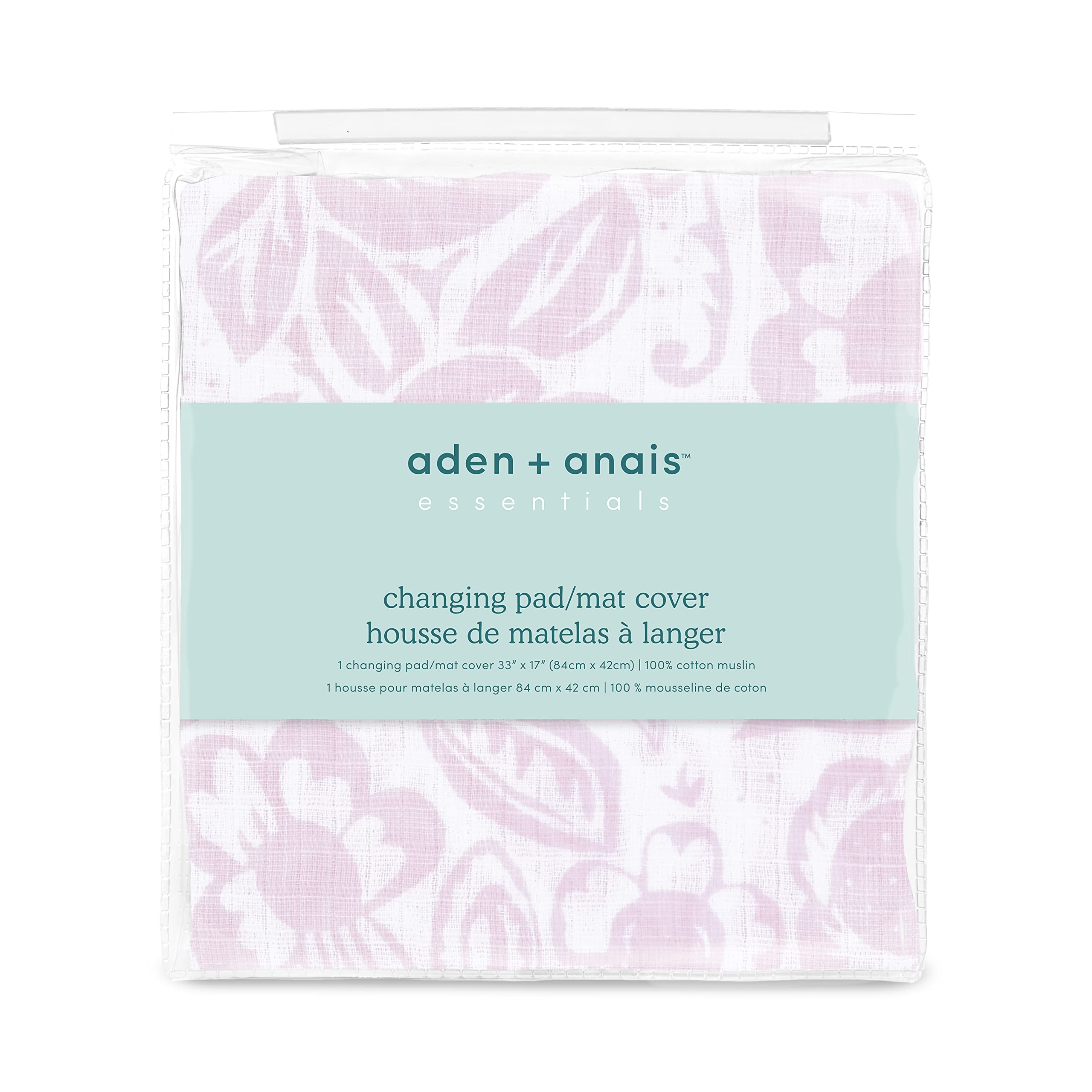 aden + anais Essentials changing pad cover on a pad showing snug elastic-fit design
