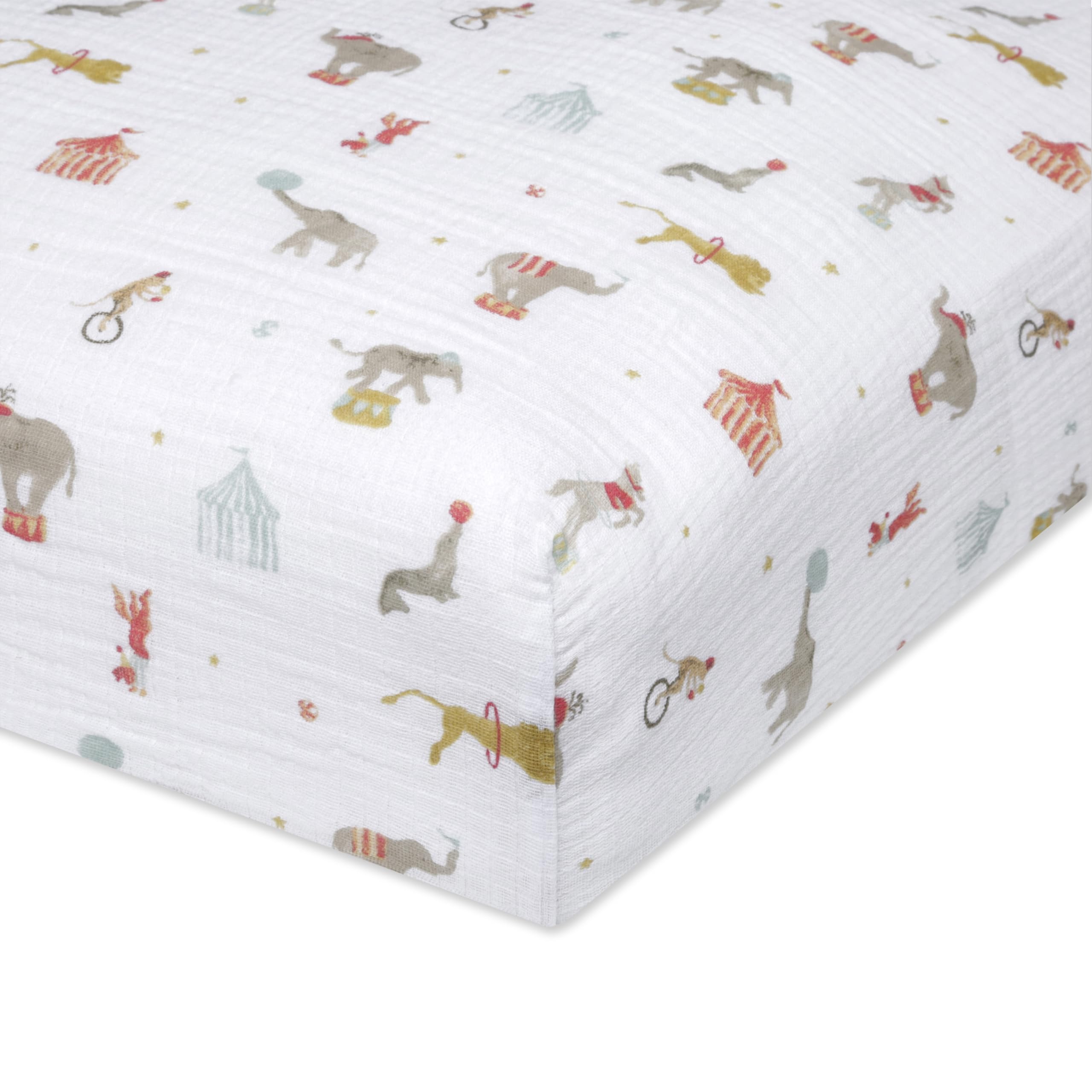 aden + anais Essentials Classic Crib Sheet, Elephant Circus, ultra-soft muslin for cozy nights
