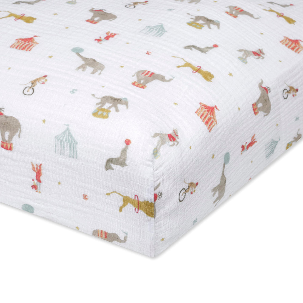 aden + anais Essentials Classic Crib Sheet, Elephant Circus, ultra-soft muslin for cozy nights