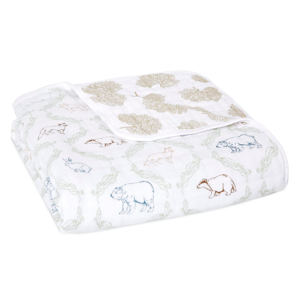 aden + anais Essentials Dream Blanket four-layer muslin for gentle, breathable newborn comfort.