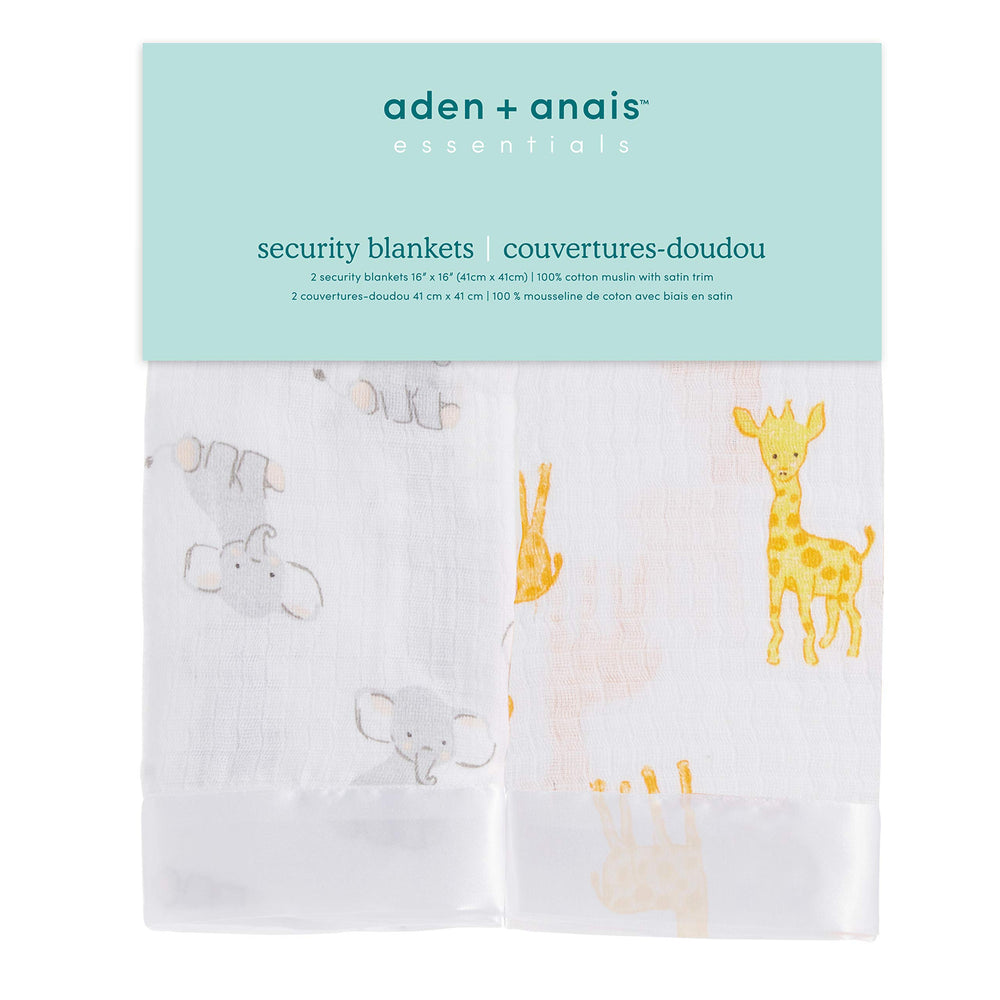 Two Issie security blankets laid out flat in Safari Babes pattern