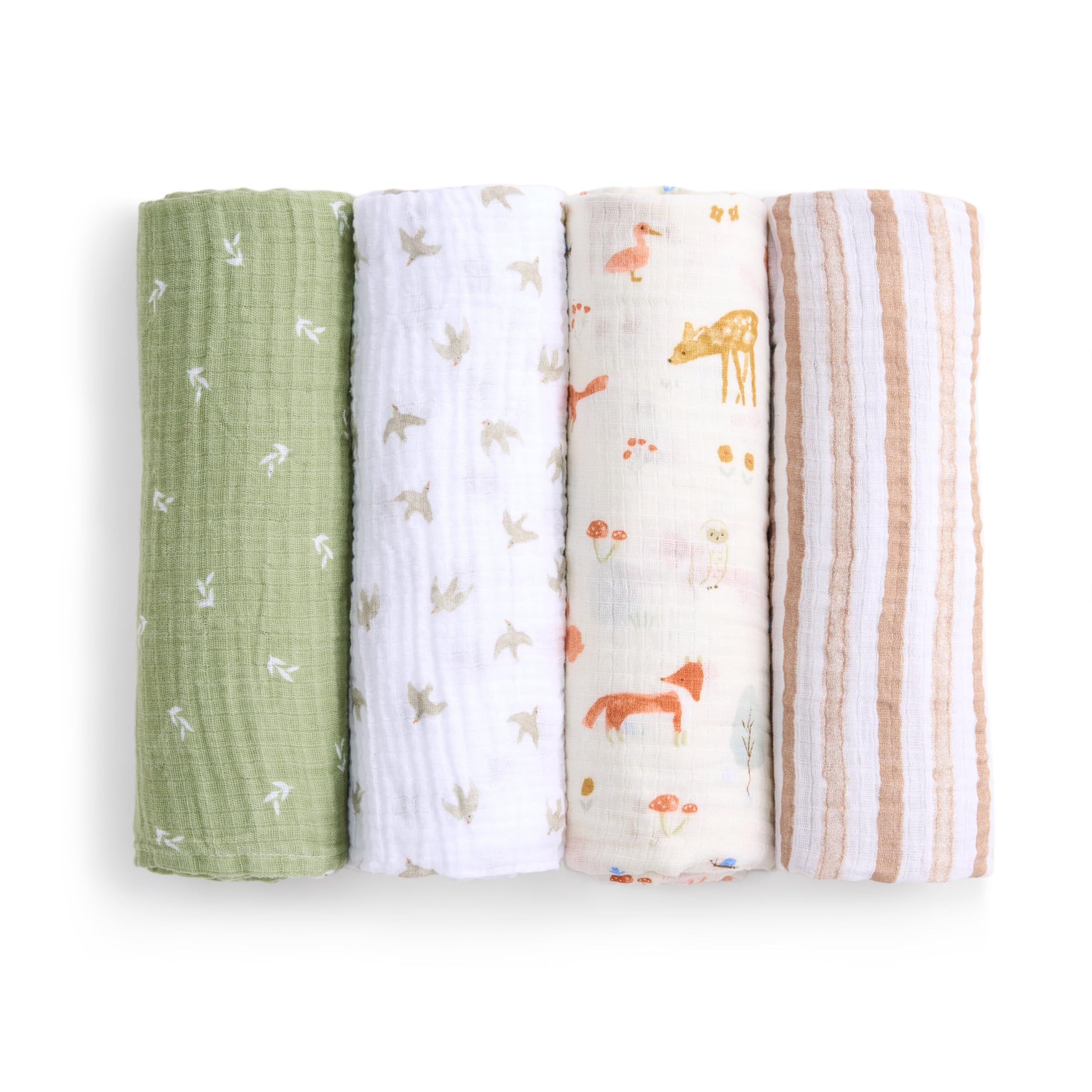 aden + anais Essentials Sage Woodland swaddle blanket, breathable cotton for gentle baby comfort.