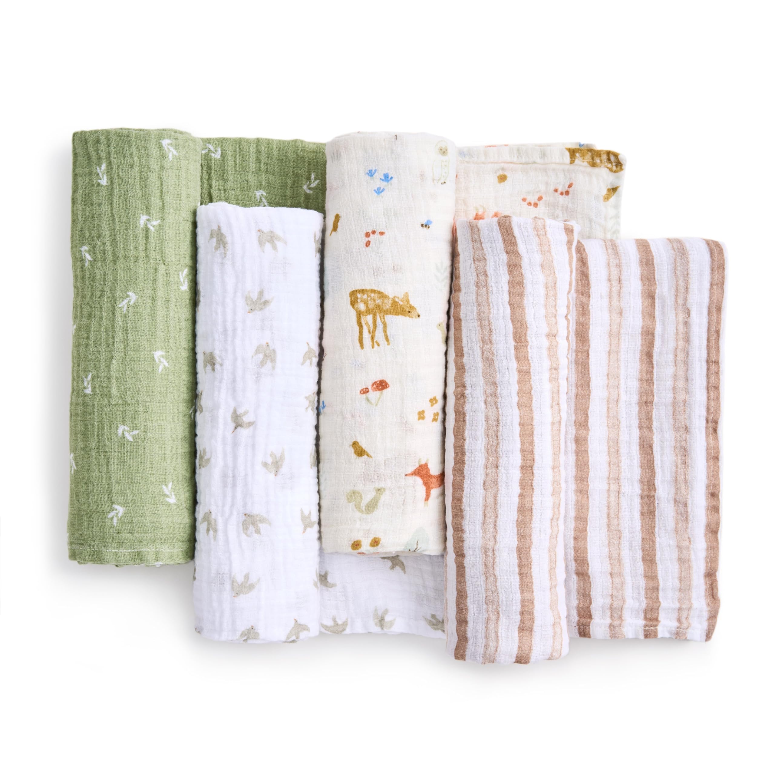 aden + anais Essentials Sage Woodland swaddle in use as stroller cover, breathable and lightweight.