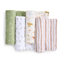 aden + anais Essentials Sage Woodland swaddle in use as stroller cover, breathable and lightweight.