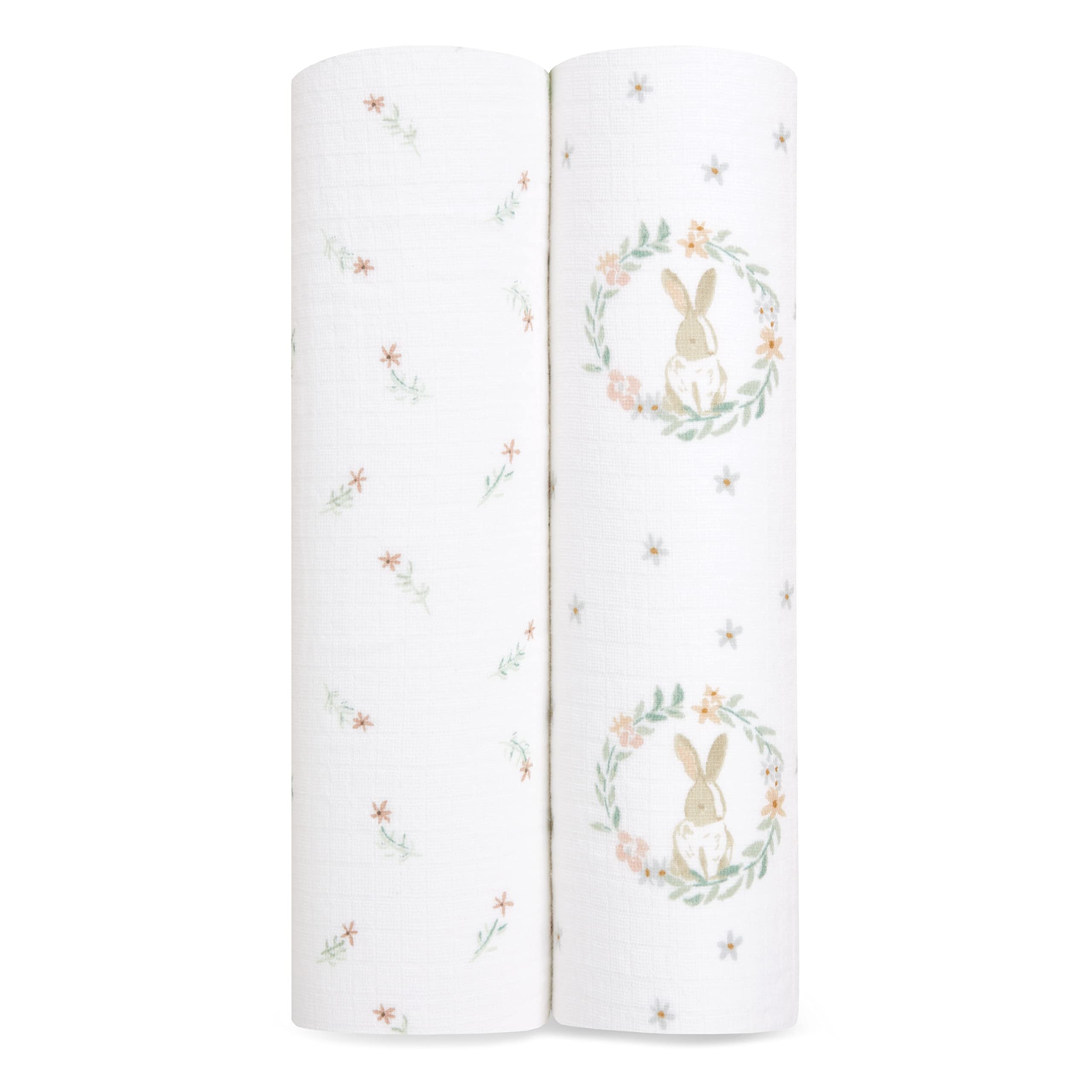 aden-anais Essentials Swaddle Blanket Blushing Bunnies, breathable muslin for gentle swaddling.