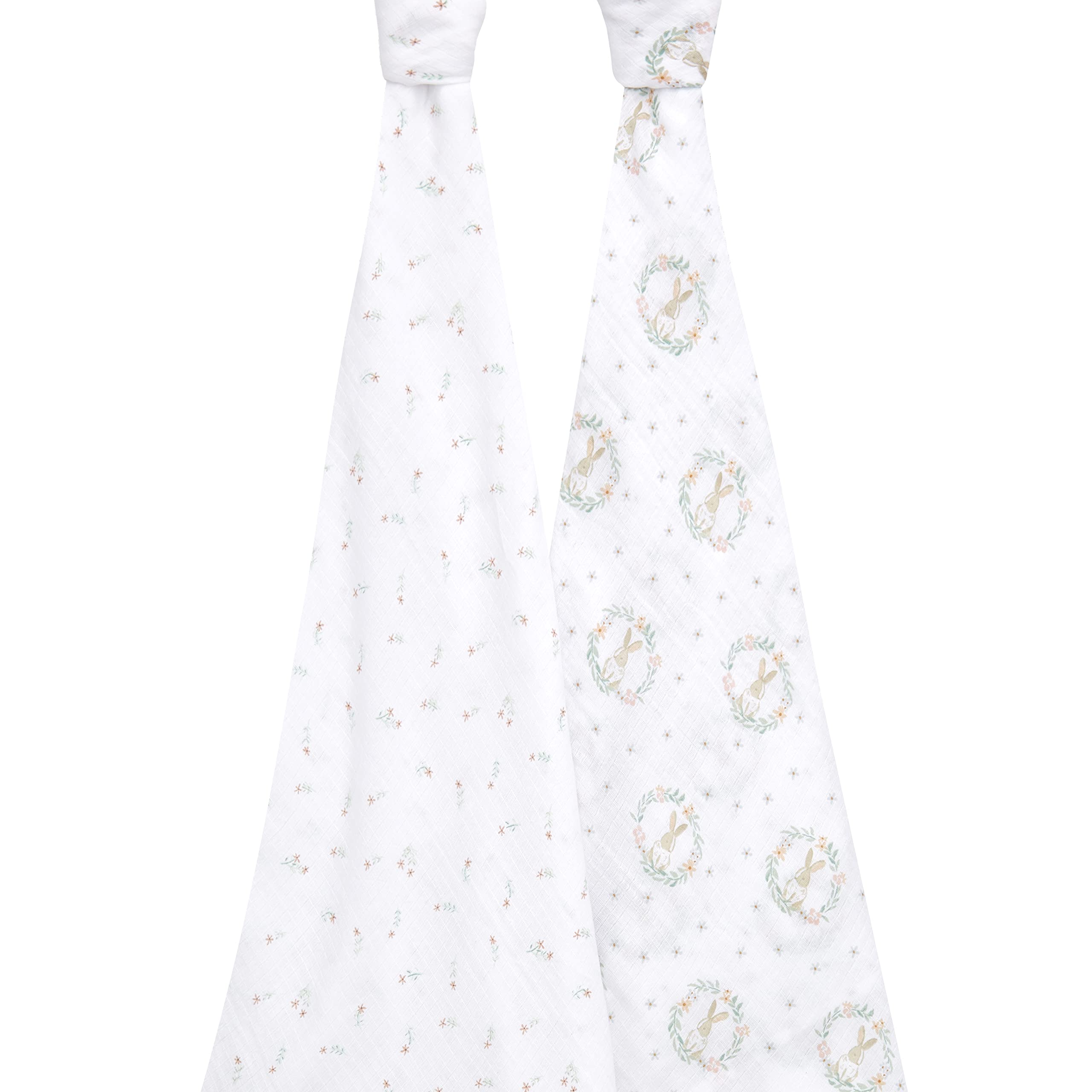 aden-anais Essentials Swaddle Blanket Blushing Bunnies, large 44x44 inches laid flat.