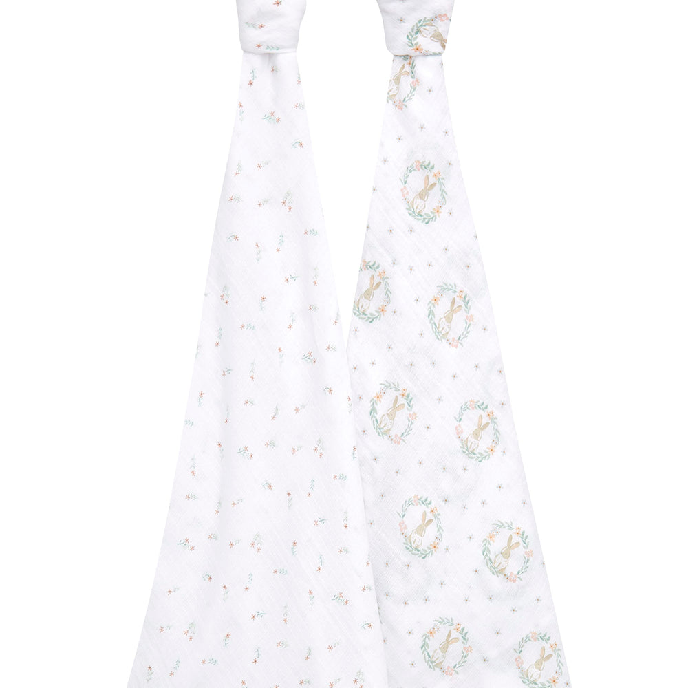 aden-anais Essentials Swaddle Blanket Blushing Bunnies, large 44x44 inches laid flat.