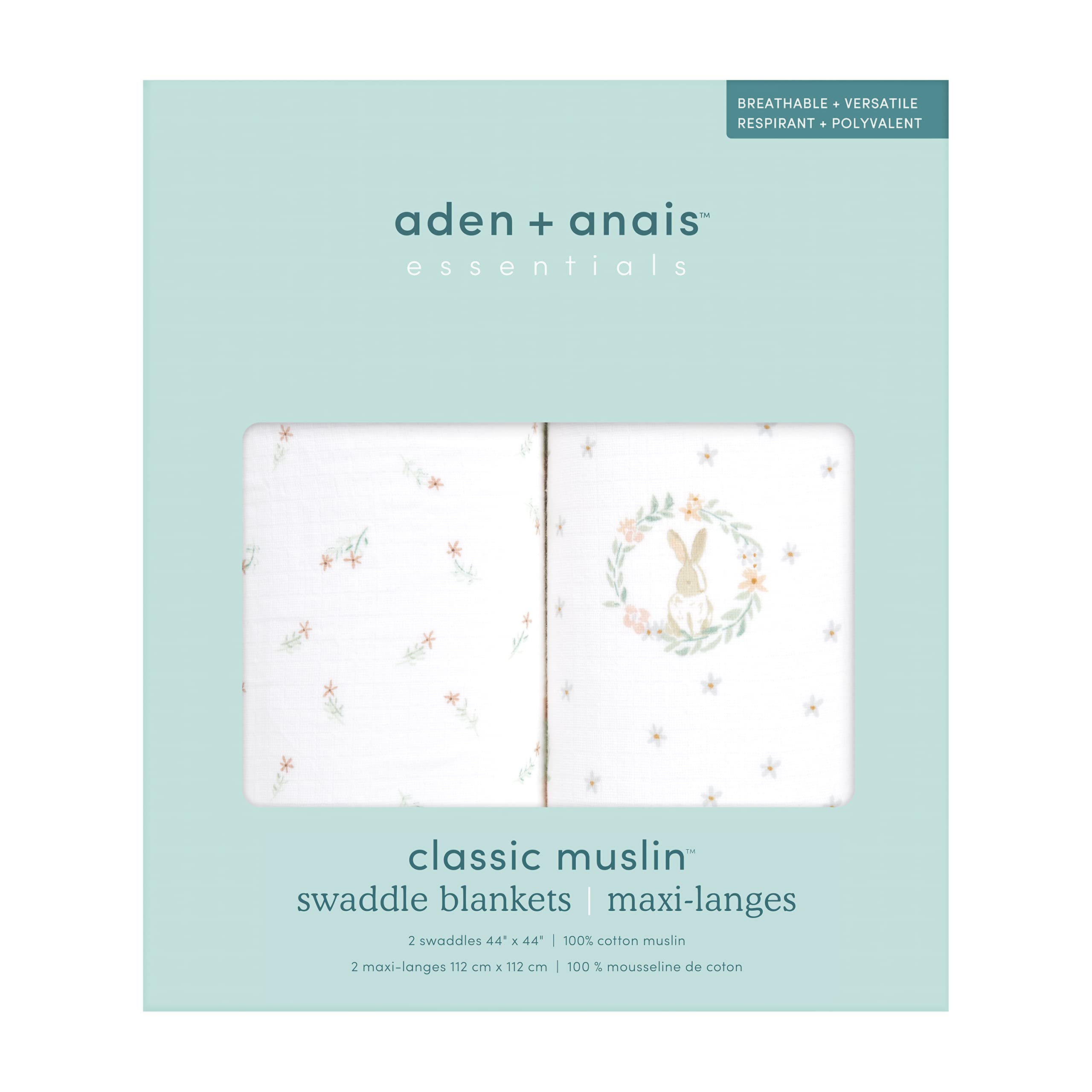 aden-anais Essentials Swaddle Blanket Blushing Bunnies close-up showing soft texture.