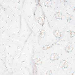 aden-anais Essentials Swaddle Blanket Blushing Bunnies used as stroller cover on outings.