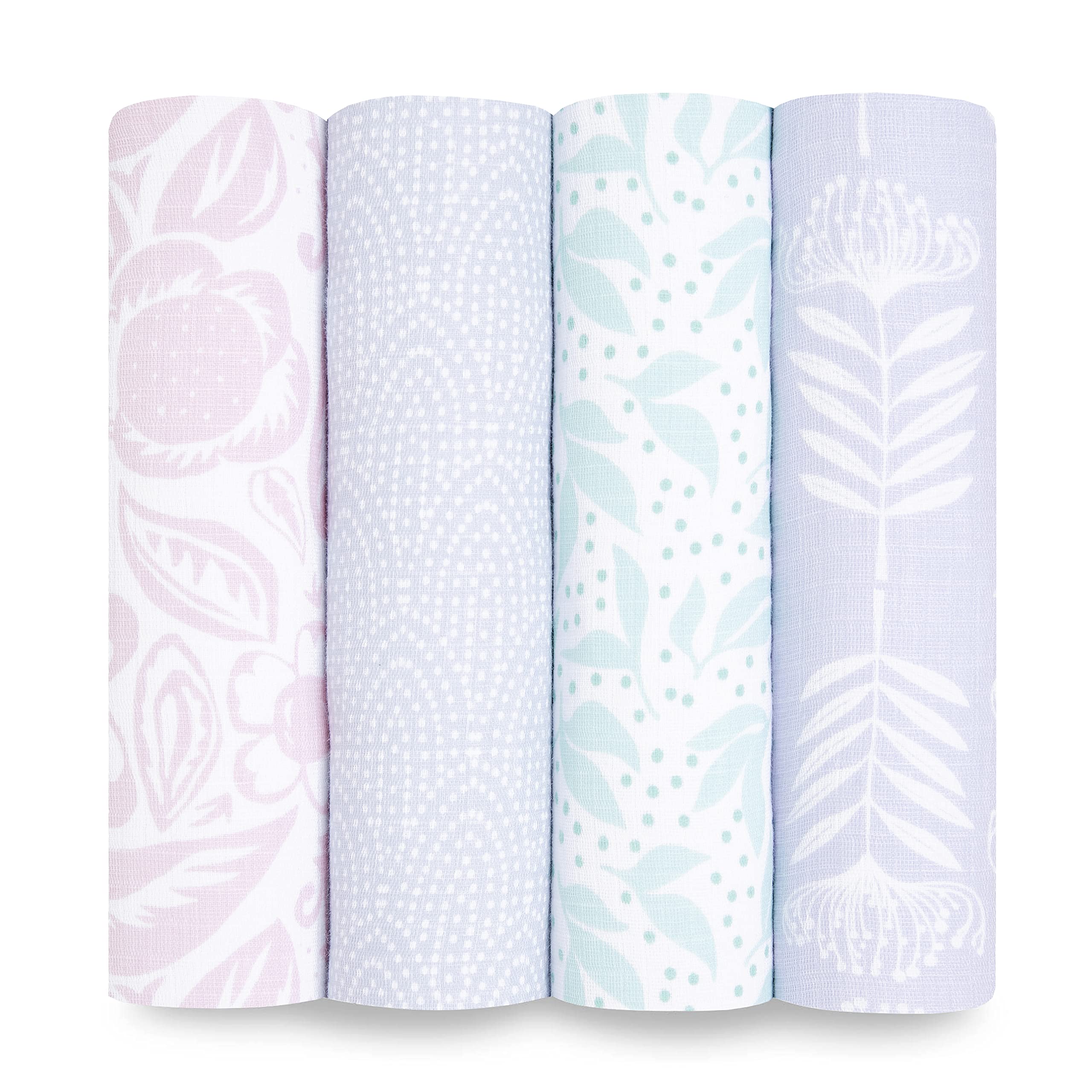 aden-anais swaddle in Damsel print, soft muslin for gentle newborn comfort.