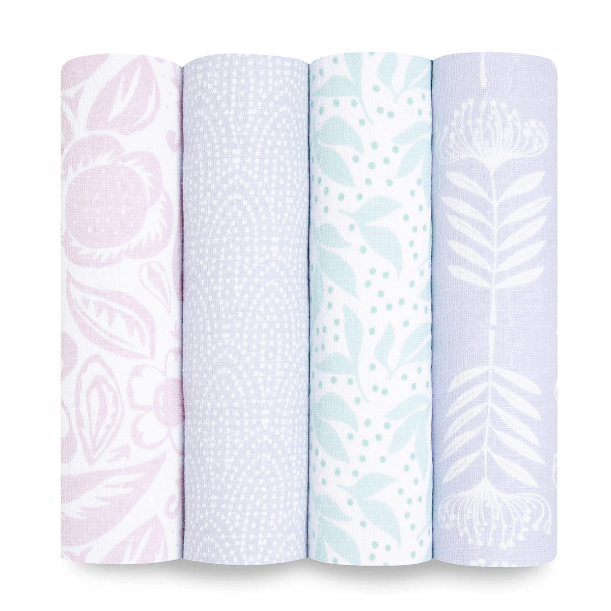 aden-anais swaddle in Damsel print, soft muslin for gentle newborn comfort.