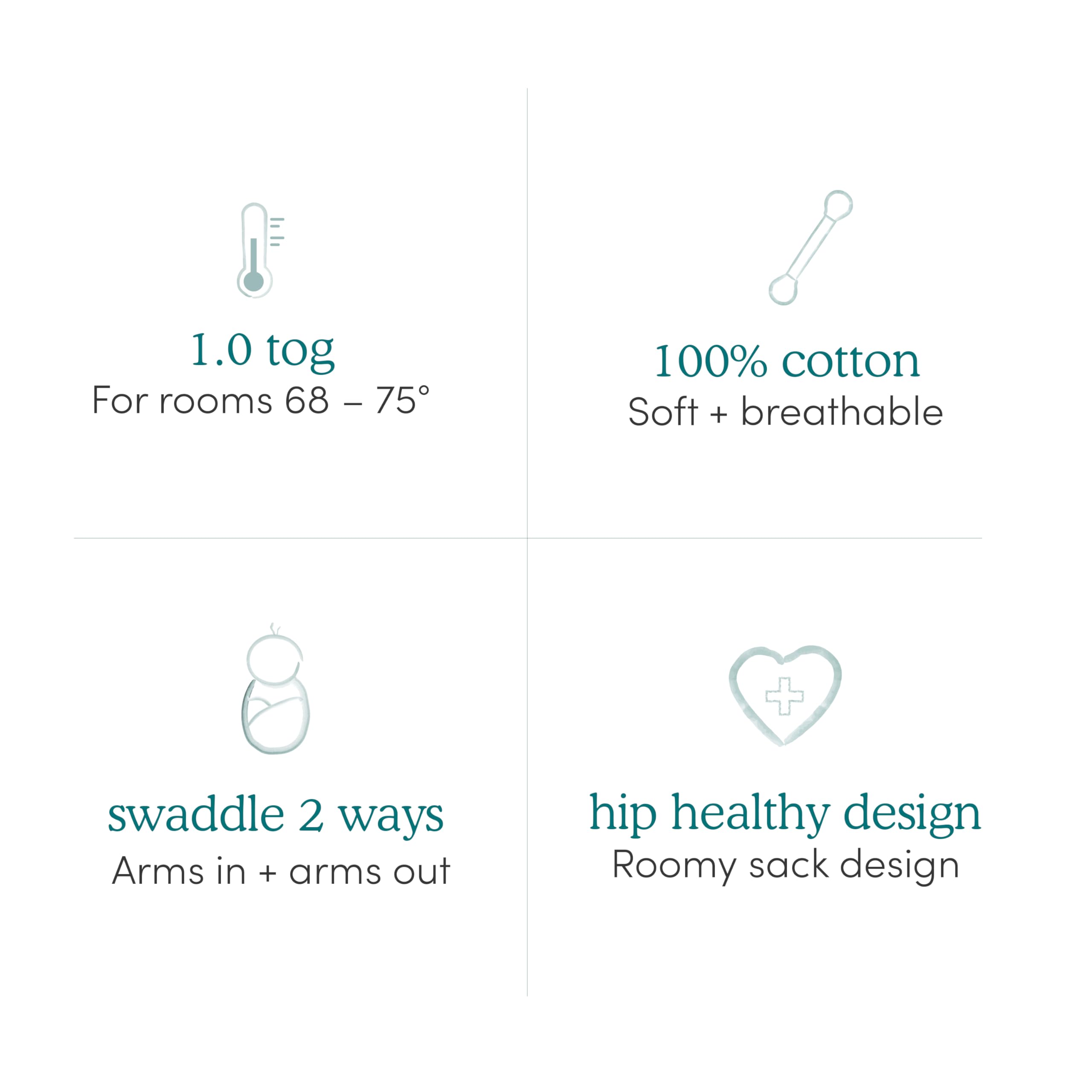 aden + anais TOG 1.0 swaddle suitable for mild climates