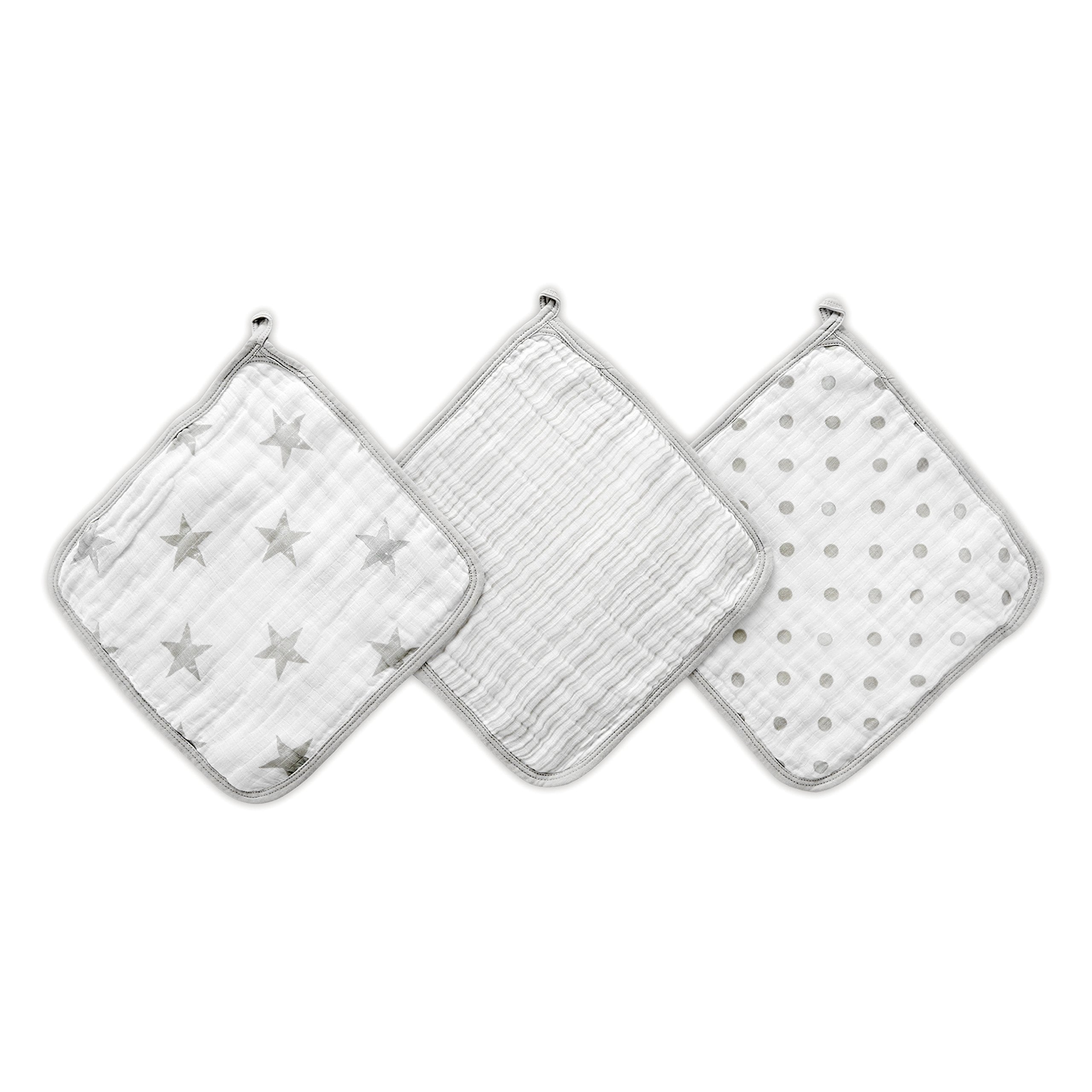 aden +anais Essentials washcloth 3-pack in soft muslin for newborns.