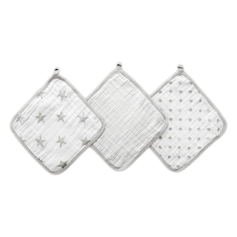 aden +anais Essentials washcloth 3-pack in soft muslin for newborns.