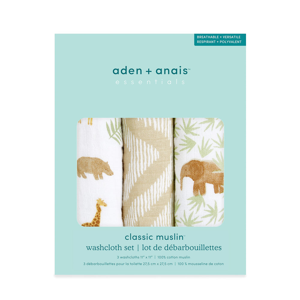 aden + anais essentials washcloths with three-layer muslin, 11x11 inches for absorbency