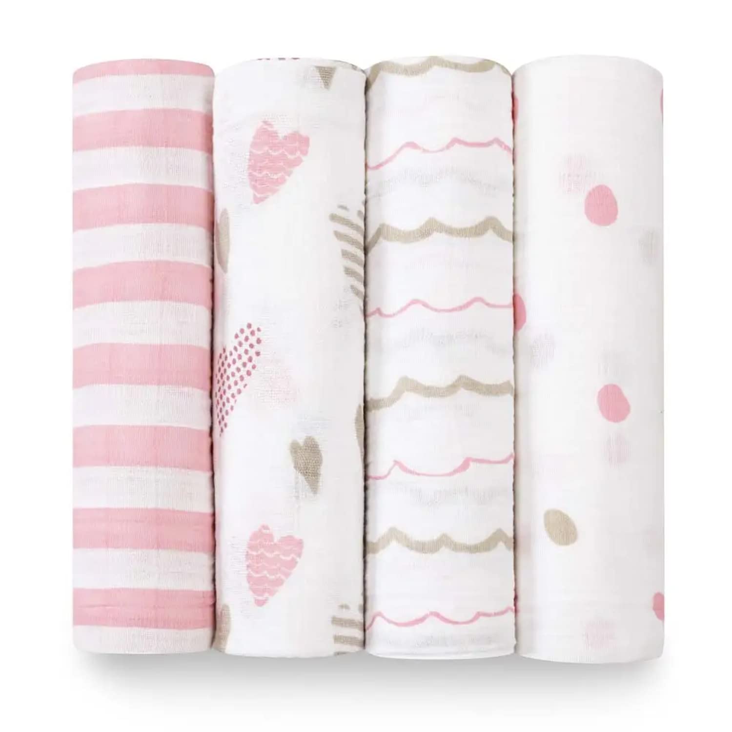 aden +anais Heart Breaker swaddle blanket laid flat for gentle newborn wrapping
