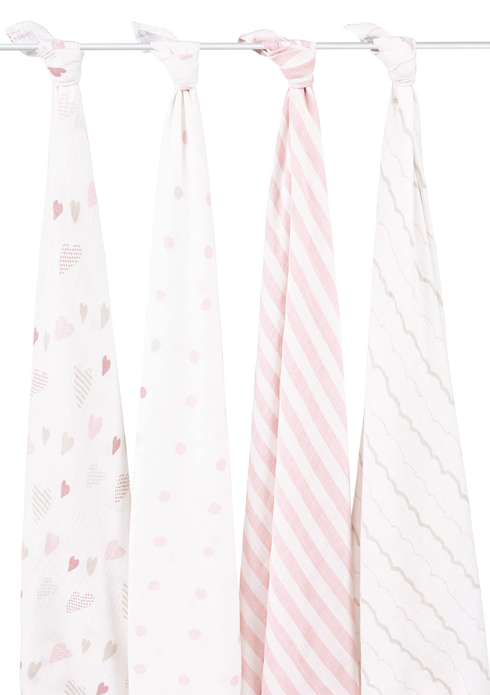 aden +anais Heart Breaker swaddle in a 4-pack packaging for versatility