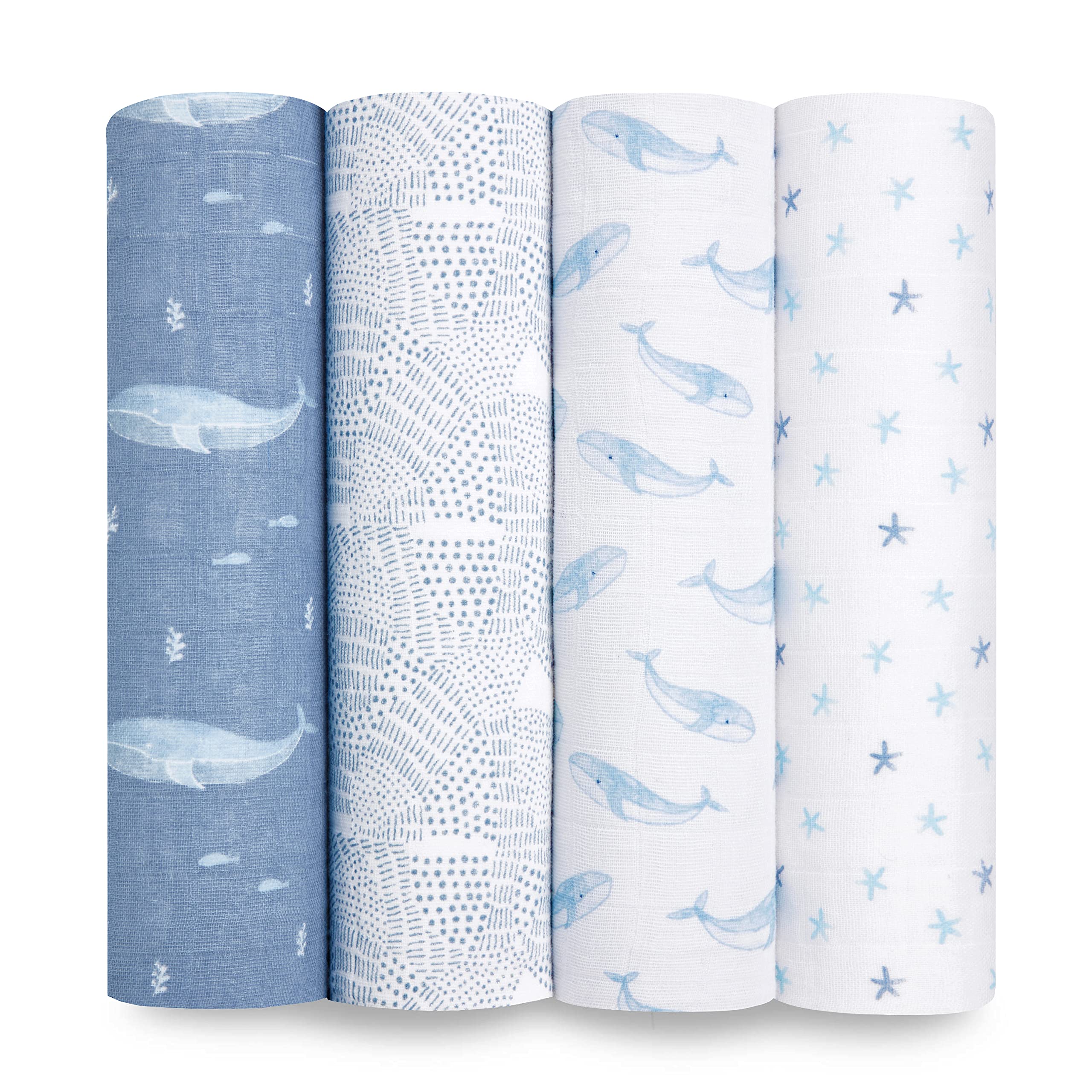 aden + anais Oceanic swaddle blanket: front view shows soft organic cotton muslin.