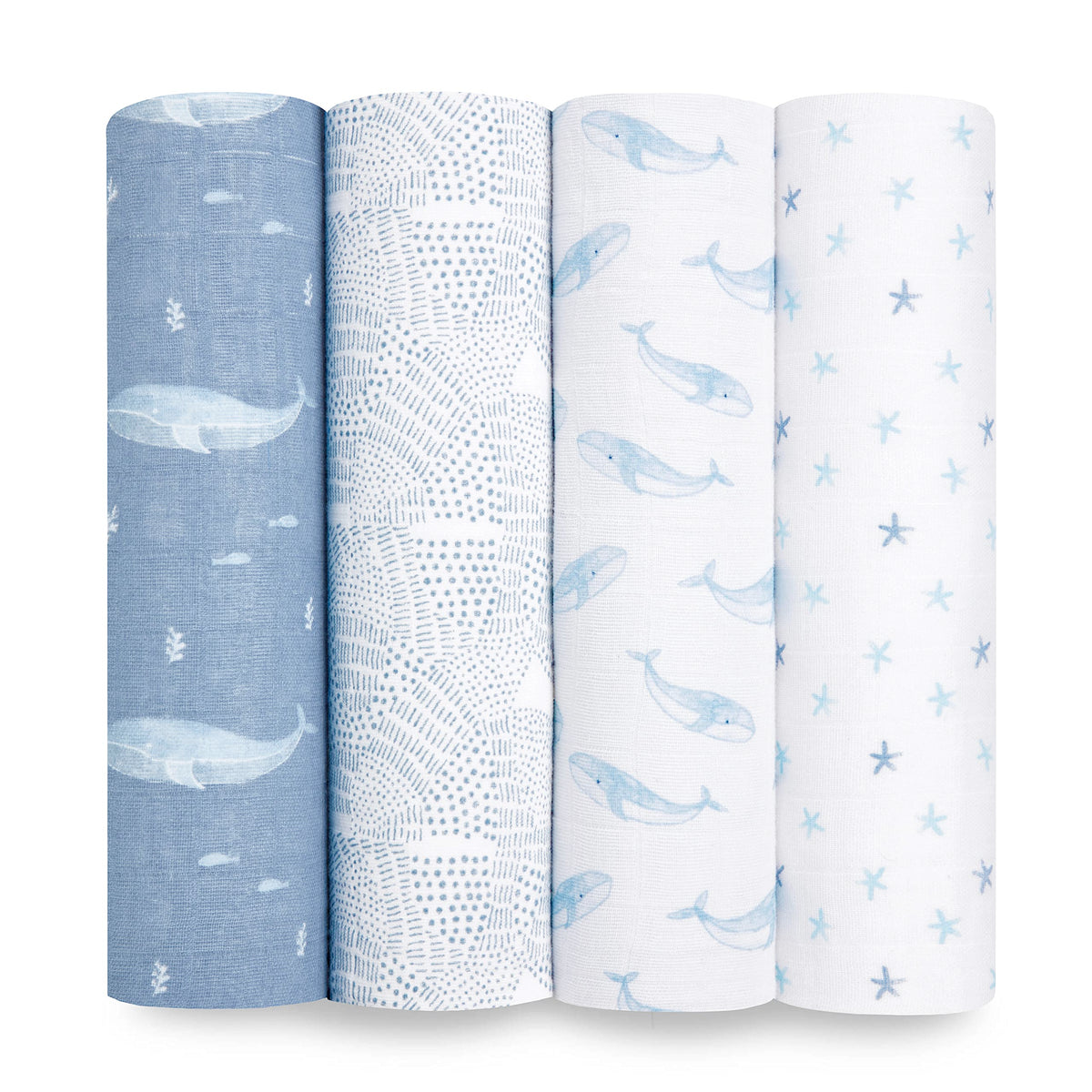 aden + anais Oceanic swaddle blanket: front view shows soft organic cotton muslin.