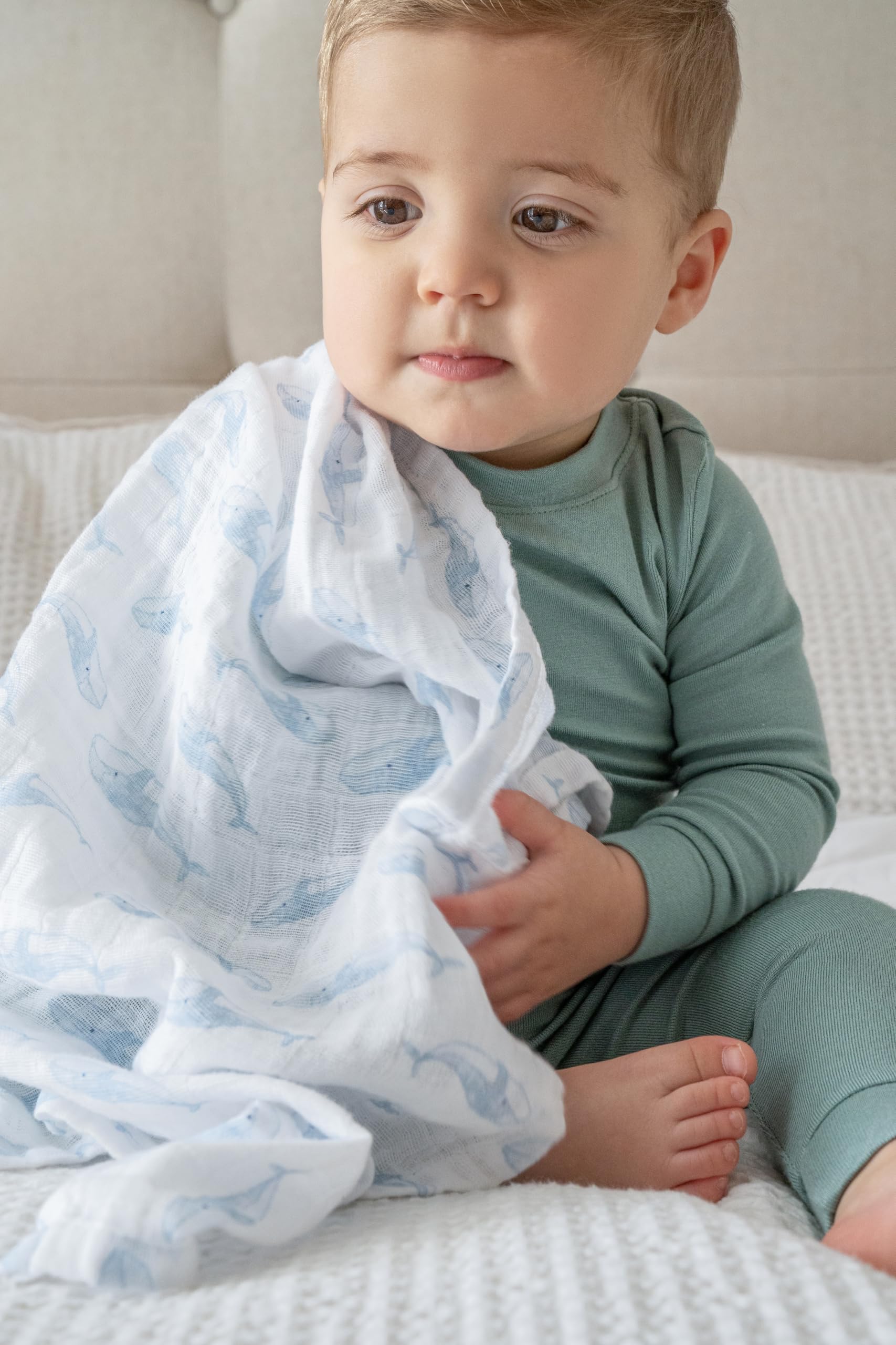 aden + anais Oceanic swaddle fabric texture close-up reveals airy muslin.