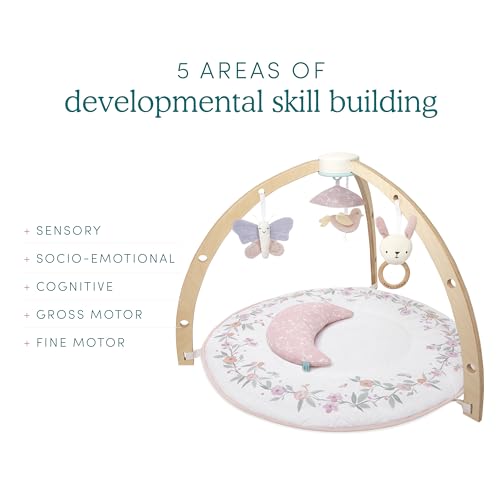 aden + anais Play and Discover Activity Gym muslin mat provides a soft surface for early exploration
