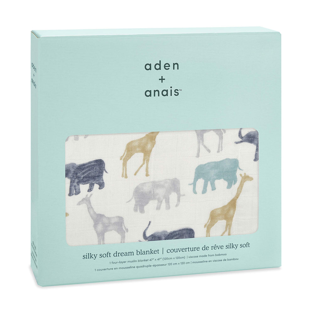 aden + anais Silky Soft Dream Blanket elephants pattern, cozy crib time with playful wildlife motif.