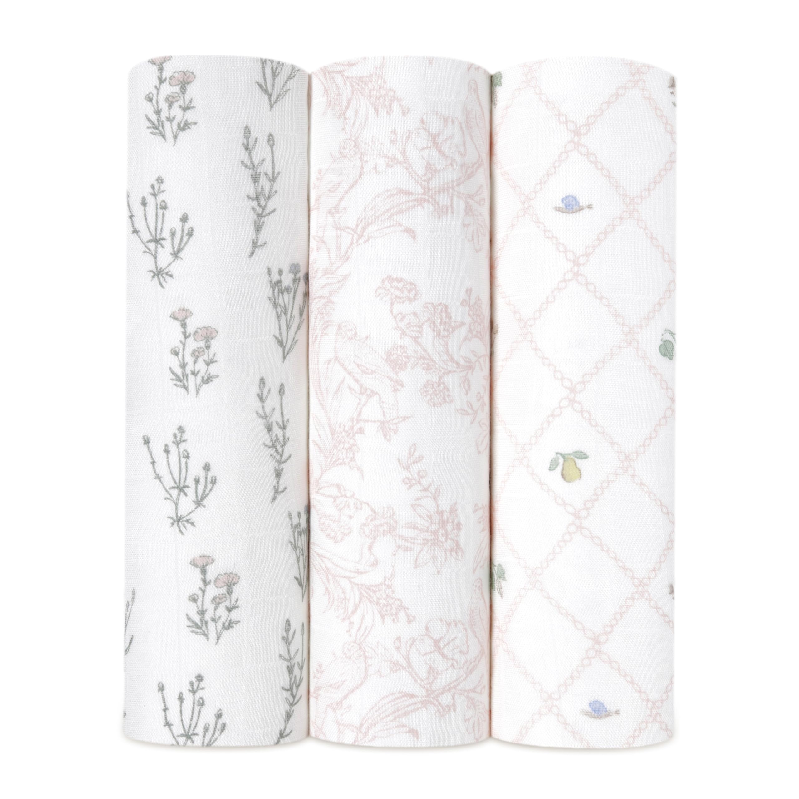 aden-anais Silky Soft Swaddle Blanket with bouquet print, perfect for newborn swaddling.