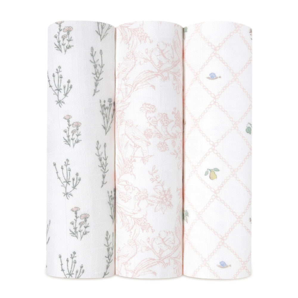 aden-anais Silky Soft Swaddle Blanket with bouquet print, perfect for newborn swaddling.