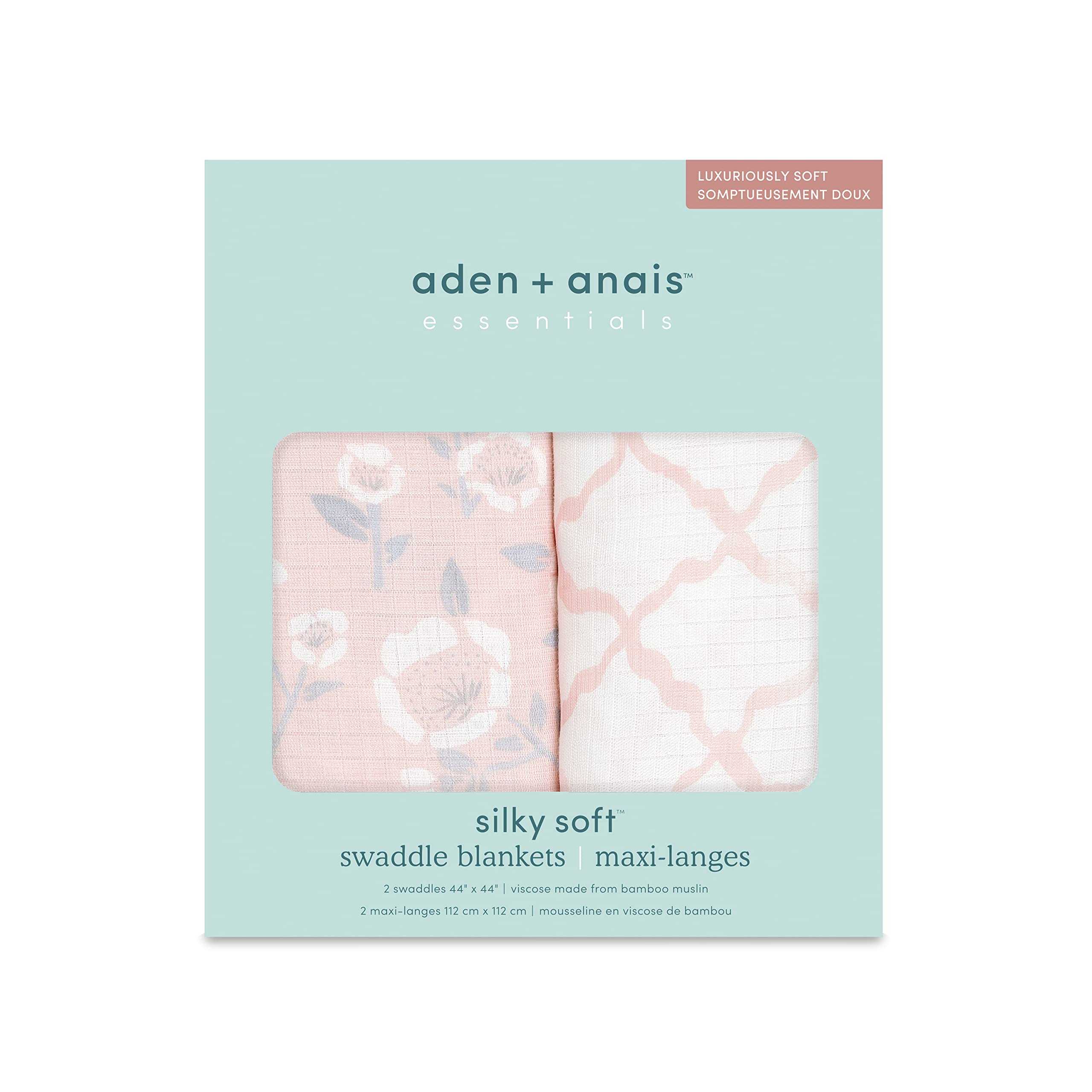 aden + anais Silky Soft Swaddle Blanket folded two-pack, compact and portable.