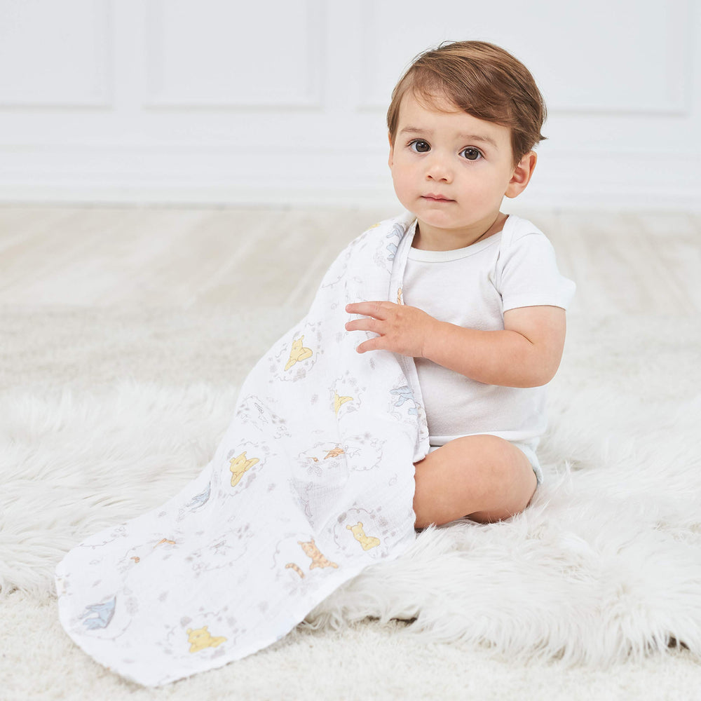 aden + anais Winnie and Friends swaddle pack showcased as a versatile multi-pack