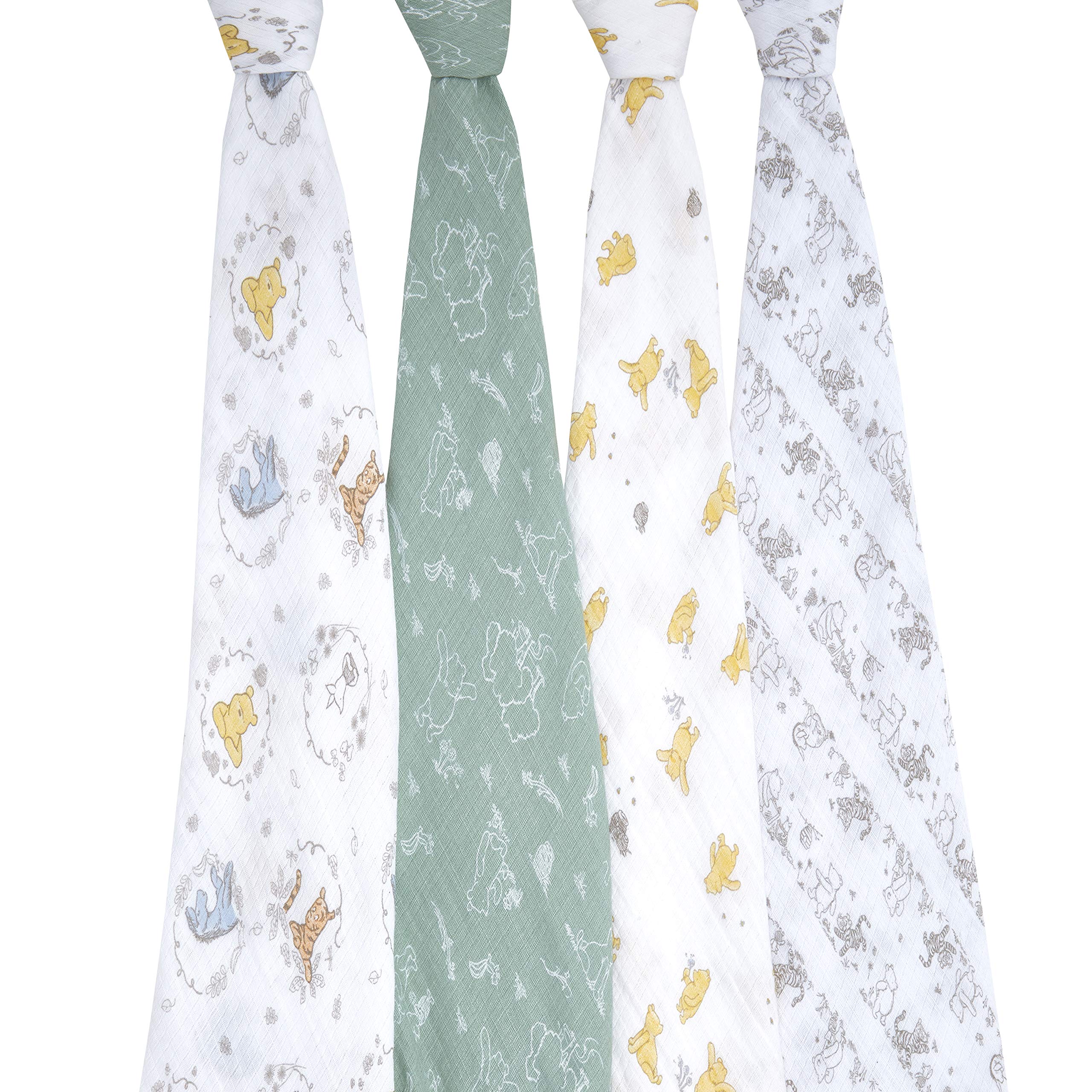 aden + anais Winnie and Friends swaddle flat lay reveals 44x44 inch versatility