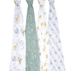 aden + anais Winnie and Friends swaddle flat lay reveals 44x44 inch versatility