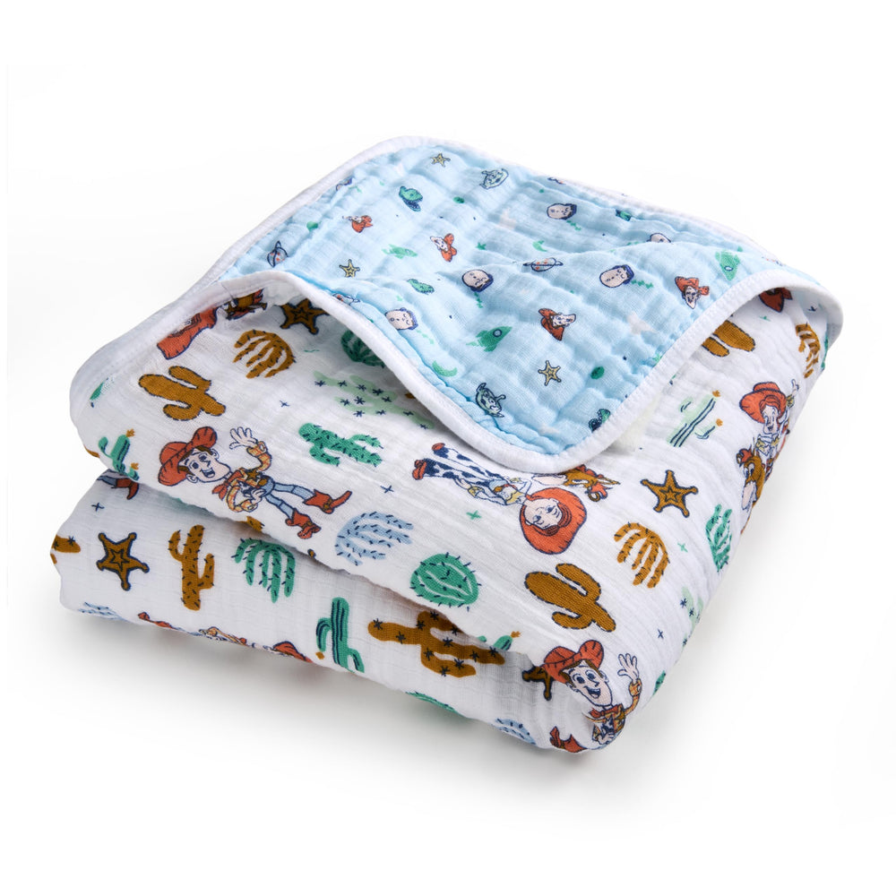 aden-anais Woody and Friends blanket closeup shows soft muslin and breathable baby comfort.