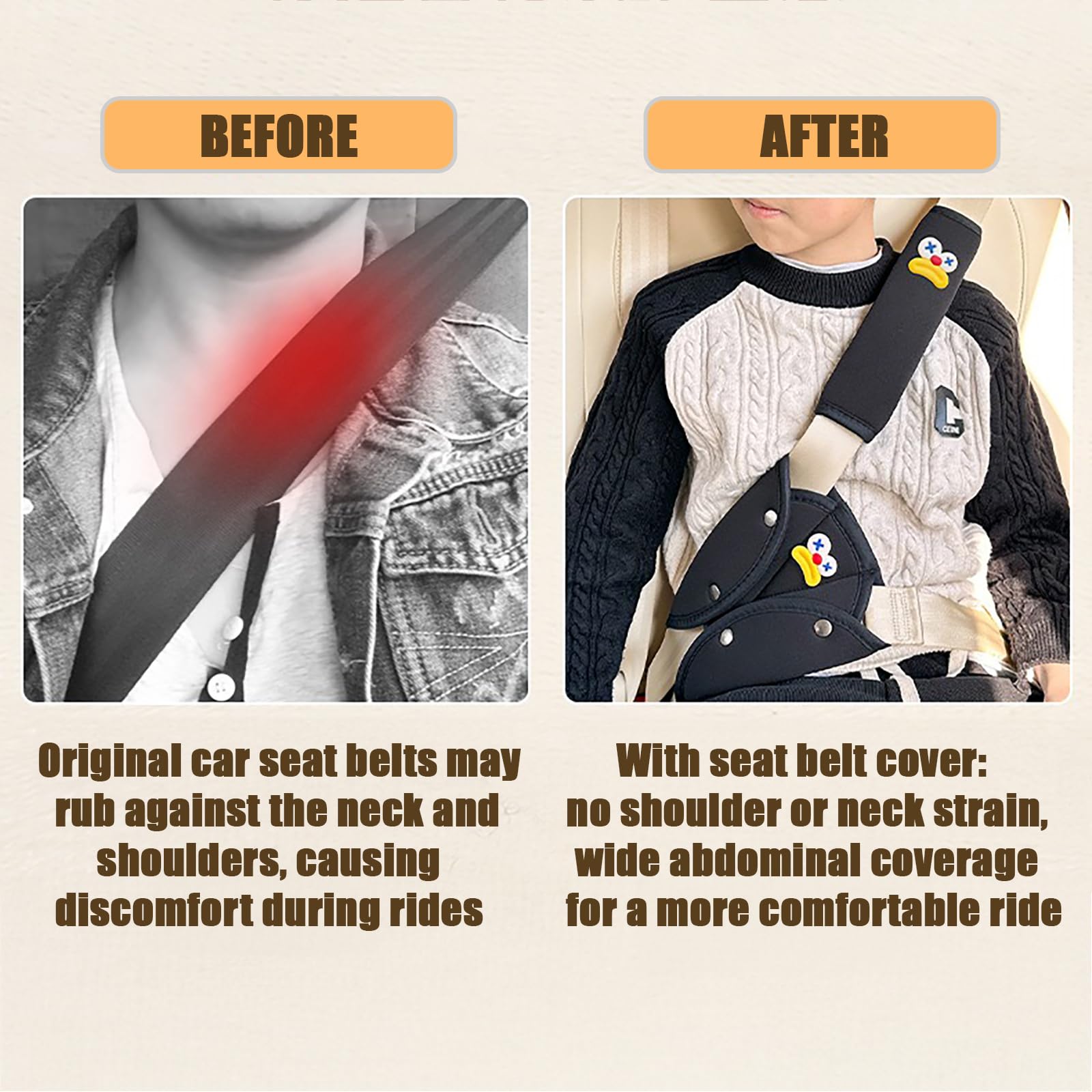 ADKBO seatbelt cover pad after washing shows easy-care machine washable.