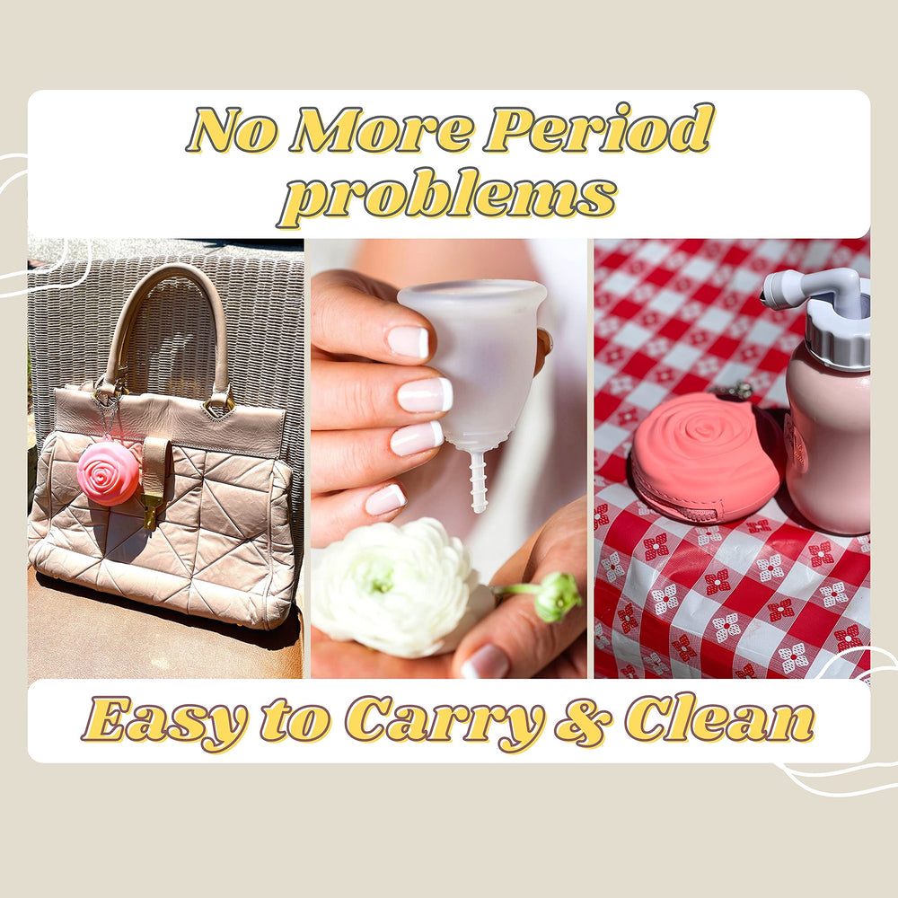 Adorable Pink Peri multi-use pouch stores cups, tampons, or small items.