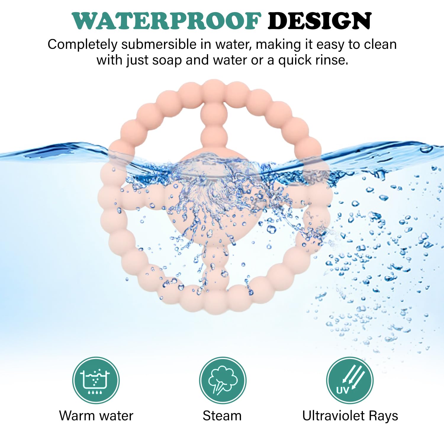 Adoripie teething rings made of medical-grade silicone, BPA-free for safe chewing.