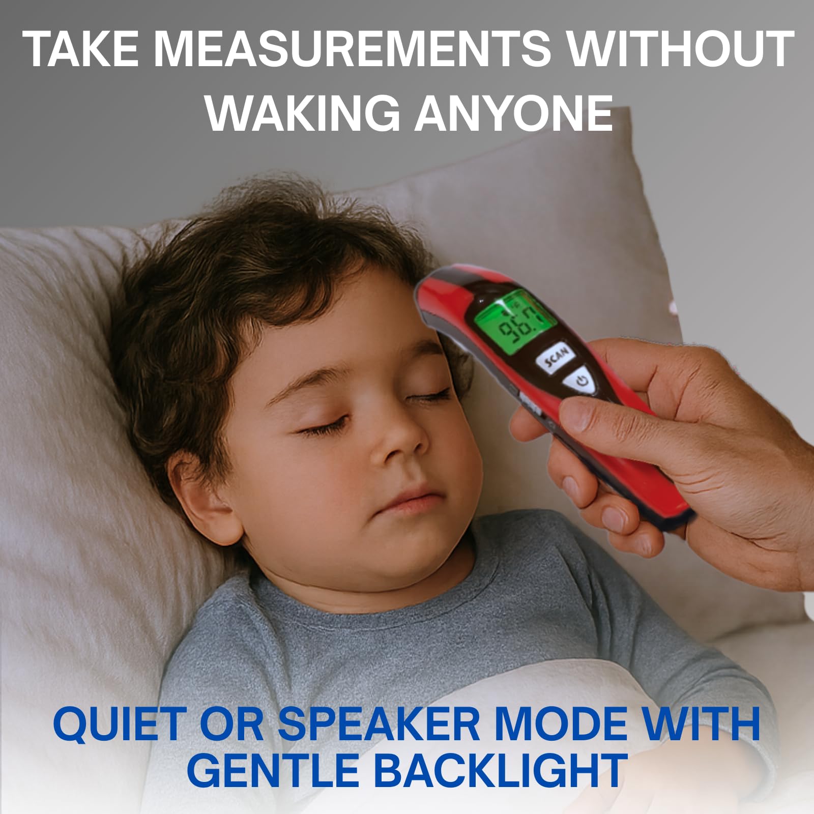 Children-friendly use of Advocate thermometer for quick reads.
