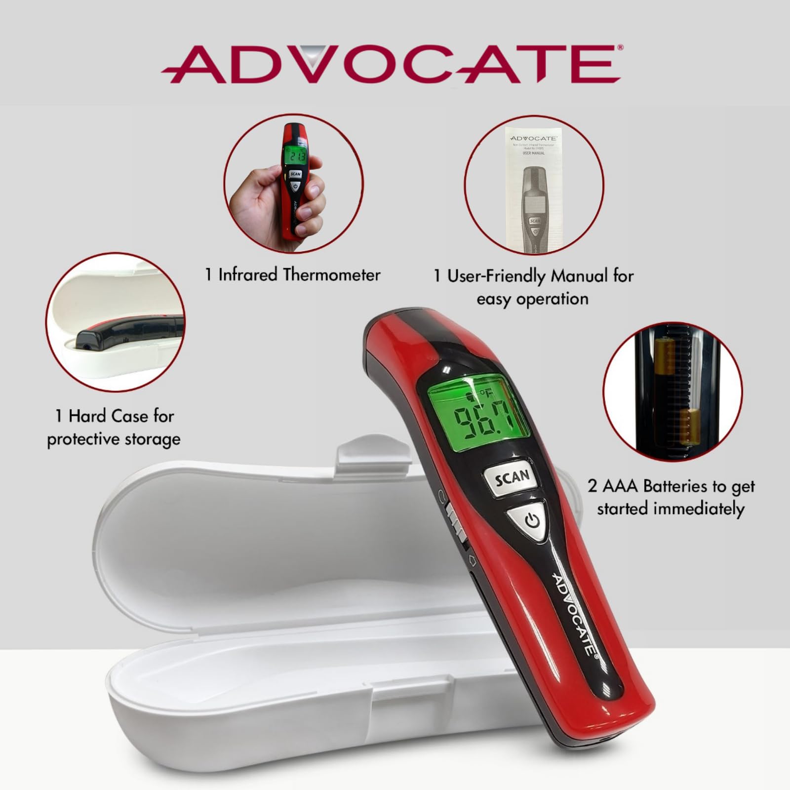 Auto-recall of last 12 readings on Advocate thermometer display.