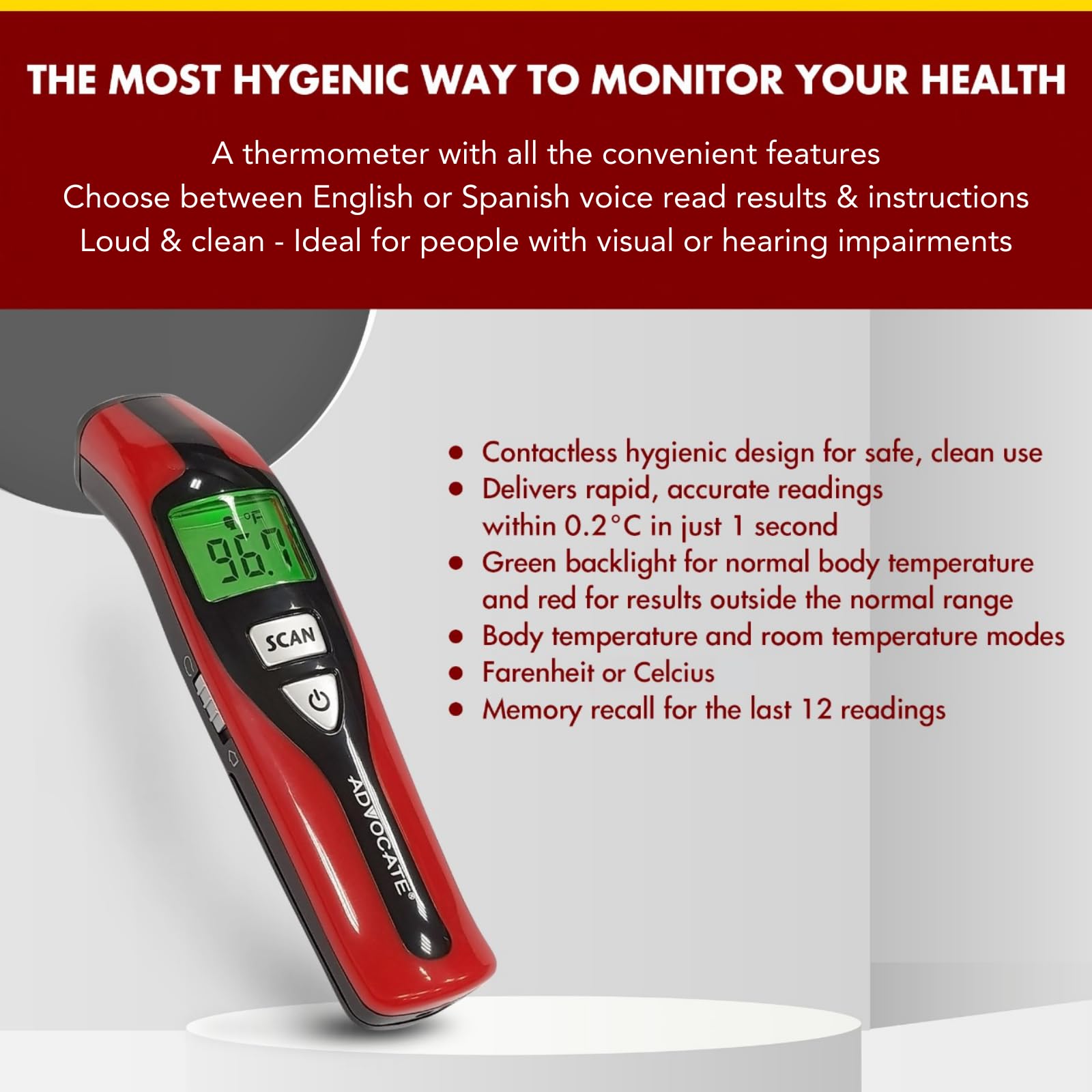Infant-friendly temp checks with Advocate baby thermometer.
