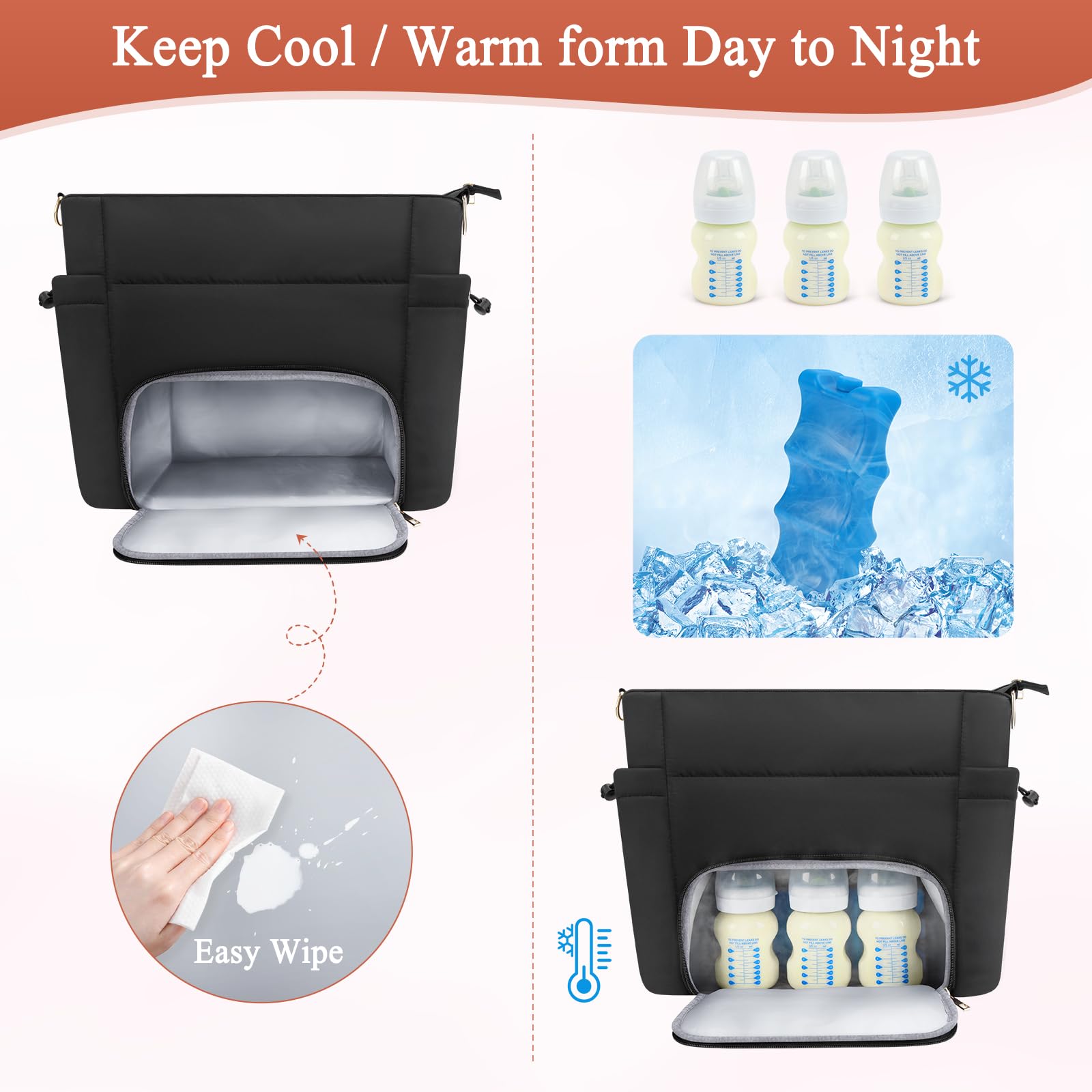 Adworte breastmilk cooler bag includes reusable ice packs for extended freshness.